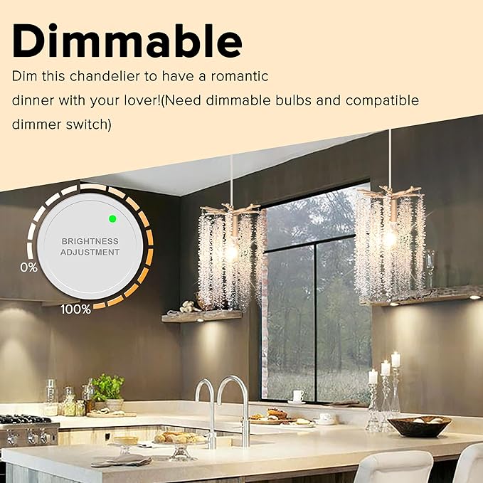 Plug in Crystal Chandelier with 15Ft Cord Modern Pendant Light for Bedroom Mini Antler Hanging Lamp for Kitchen Island Dinning Bedrooms and Hallway(1 Light)