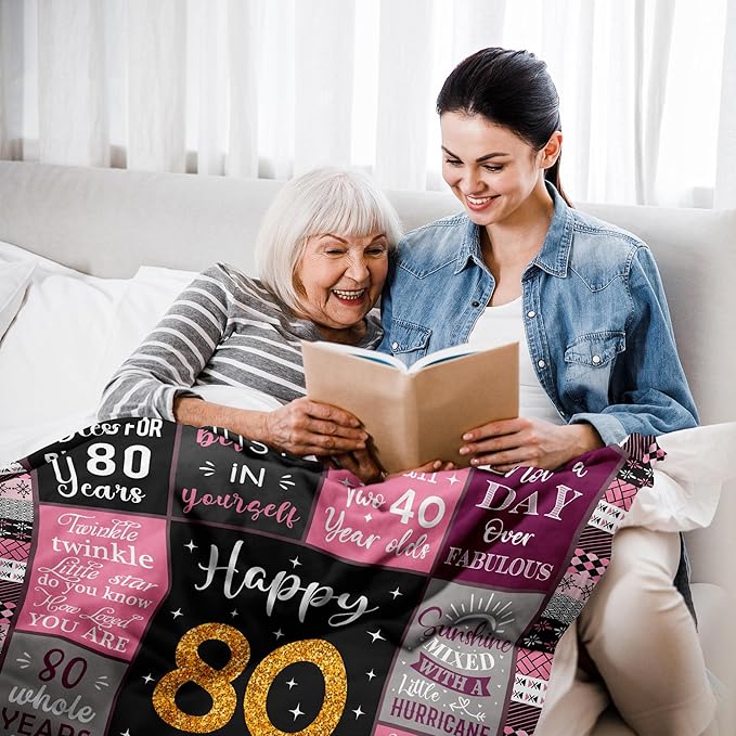 80th Birthday Gifts For Women, 80th Birthday Gift Blanket 50"X60", Best Gifts For 80 Year Old, 80th Birthday Decorations, 80 Year Old Birthday Gifts For Women, Birthday Gifts For 80 Year Old