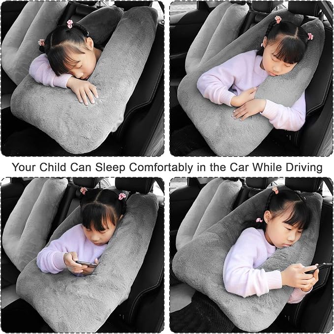 Travel Pillow, Travel Pillow for Kids, Sleeper Hold Pillow Travel, Removable U-Shaped Pillow for Adults and Children to Support Head and Body in The Back Seat of Long Car Trips (Gray)