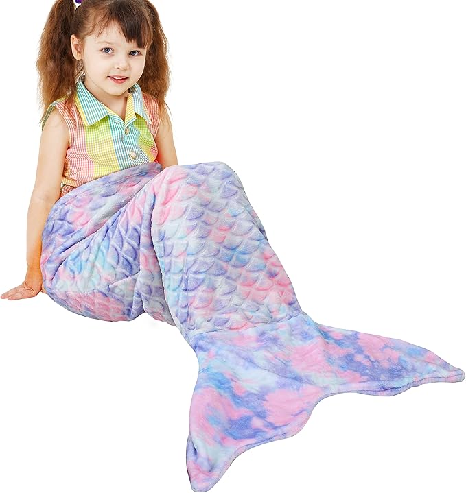 Catalonia Kids Mermaid Tail Blanket, Super Soft Plush Flannel Sleeping Snuggle Blanket for 3-14 yrs Girls, Birthday Gift for Daughter