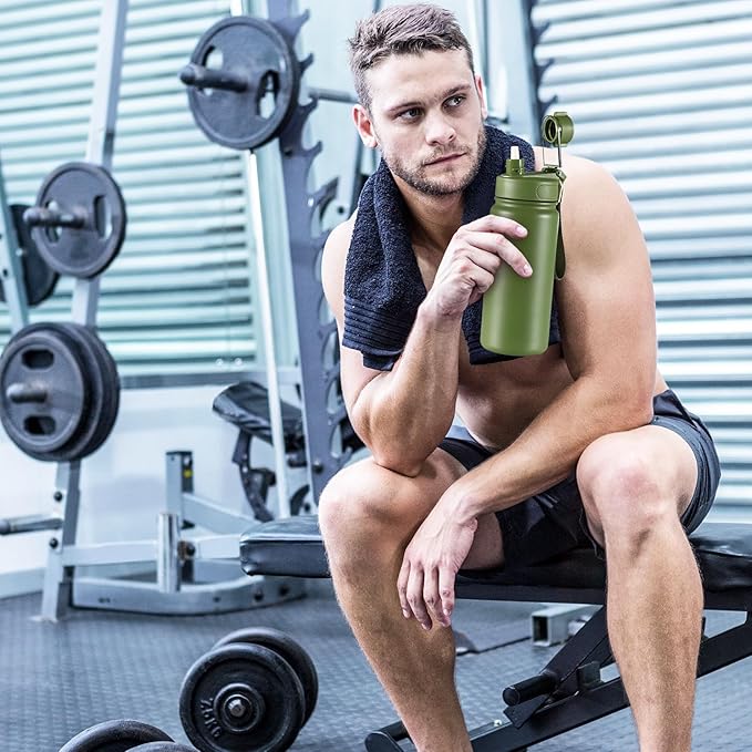 25 oz gym water bottle with straw, leak proof - men's/women's sports metal water bottle - double vacuum insulated stainless steel water bottle for gym, outdoors or traveling