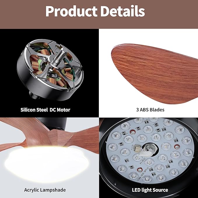 NicBex Ceiling Fan 24 Inch Ceiling Fan with Lights Ceiling Fans with 3 ABS Blades and Remote Control DC Motor Ceiling Fan with Flush Mount for Bedroom, Living Room, Walnut