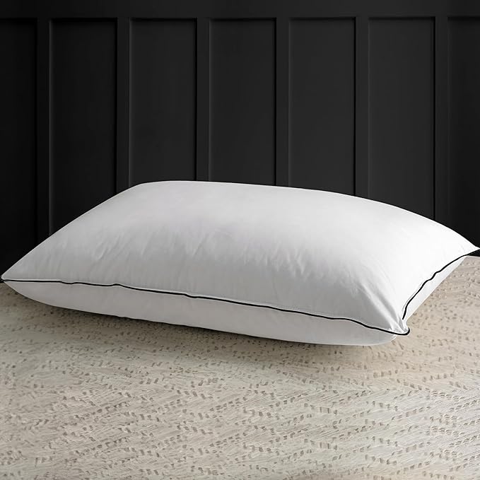 APSMILE Medium Firm Feather Down Pillows Standard Size Pack of 1, Luxury Goose Feather Pillow for Sleeping, 600TC/DM Organic Cotton Cover Hotel Collection Bed Pillows (White, 20"x26")