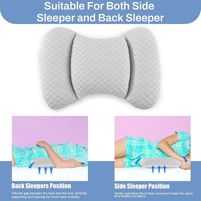 BALAPET Cooling Lumbar Support Pillow for Bed, Adjustable Shredded Memory Foam Lumbar Pillow for Sleeping, Relieve Back & Lumbar Pressure Perfect for Office Chairs Car Seats Beds, Grey