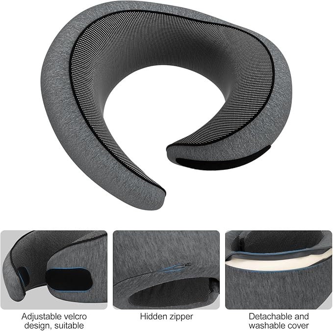 Travel Neck Pillow, Memory Foam Airplane Travel Pillow, 360-degree Comfort and Breathability, U-Shaped Pillow Storage