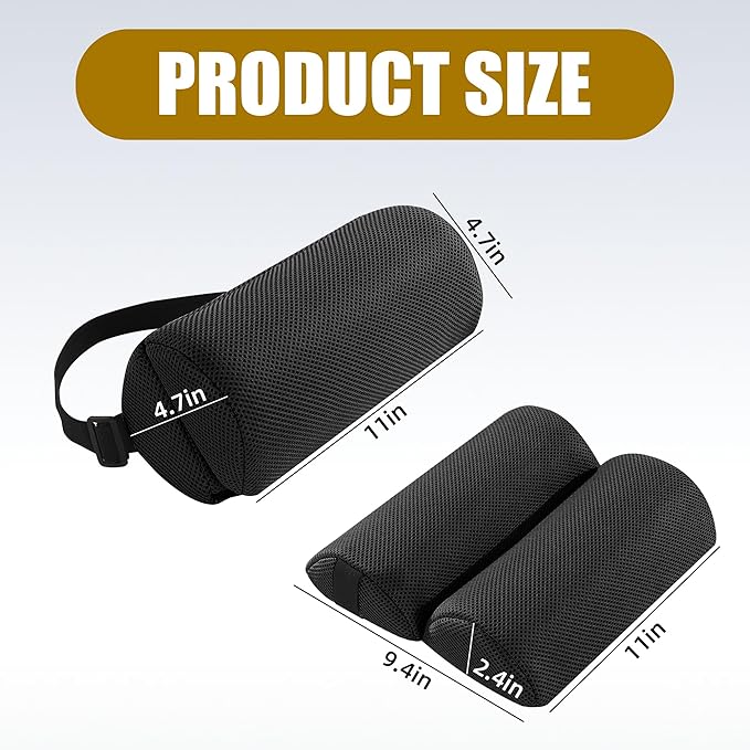 MABOZOO Foldable Lumbar Roll Pillow, Mesh 2 Semi-Circular Back Support Cushion with Adjustable Strap, Portable Cervical Cushion Support Pillow Leg Pillow for Head, Neck Back and Legs(Black)