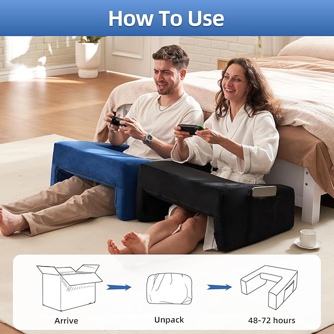 Homguava Reading Pillow Memory Lap Desk Foam Pillow for Adults Gaming Pillow Arm Rest Pillow for Reading, Crocheting, Gaming or Sitting in Bed (Blue, Large)