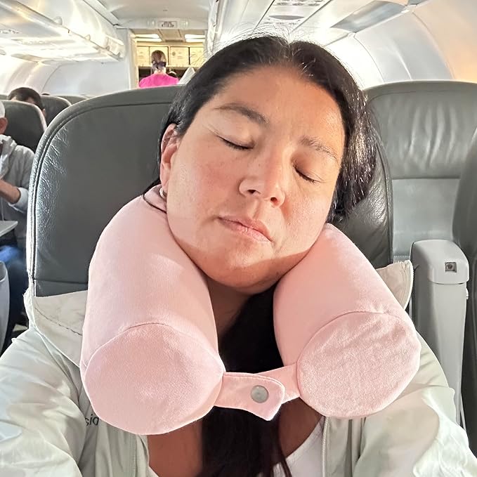Twist Memory Foam Travel Pillow - Cotton Cover - Travel Bag Included - Adjustable, Bendable Pillow for Neck, Head, Chin, Lumbar and Leg Support (Pink)