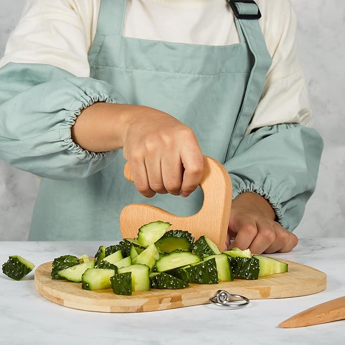 Kids Cooking & Baking Sets Real Little Chef Cooking Utensils Kitchen Set Gifts for Girls Boys Juniors with Utensils Cutting Board Kids Safe Knife Rolling Pin Apron Carrying Basket (Mint Green)