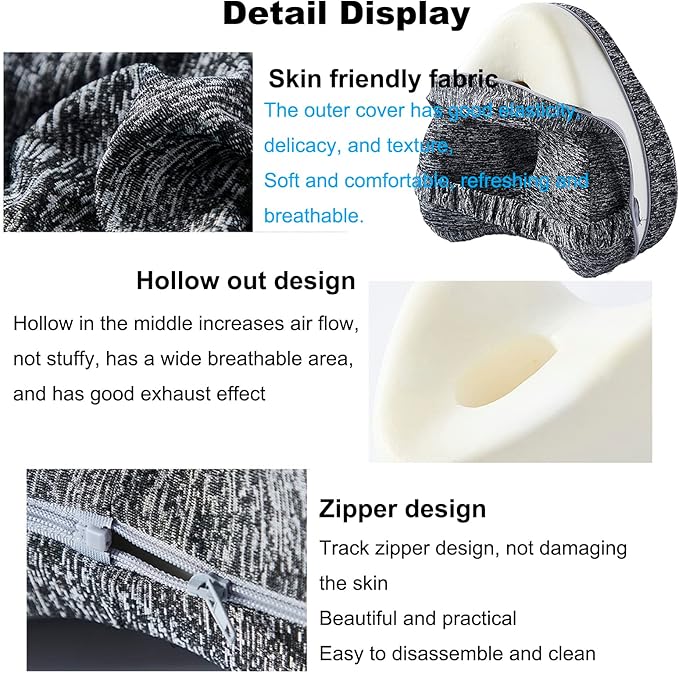 Memory Foam Knee Pillow, Leg Pillow for Sciatica Relief, Back, Hips, Knees Fatigue Relief, Ergonomics Leg Positioner Wedge Pillow with Washable Breathable Cover & Adjustable Elastic Band