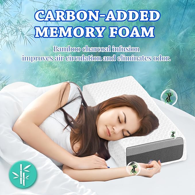 HARBOREST Ice Cube Cooling Pillow for Side Sleepers Memory Foam Side Sleeper Pillow Support Head & Neck for Pain Relief，12"x24"x5"