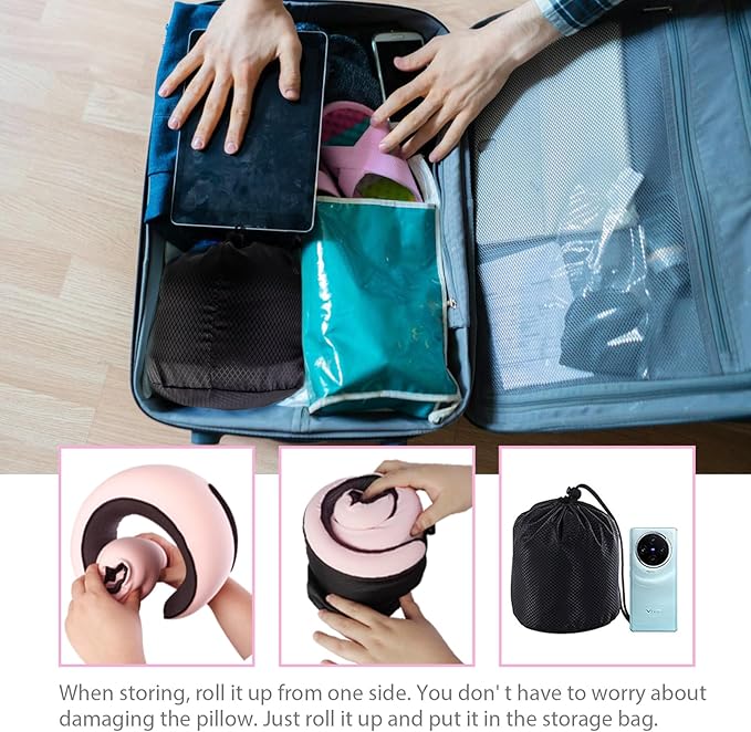 Travel Pillow, Neck Pillow, Neck Pillow for Traveling, 360° Travel Neck Pillows for Airplanes, Memory Foam Airplane Pillow, Soft Airplane Neck Pillow Stowable U-Shaped Pillow (Pink)