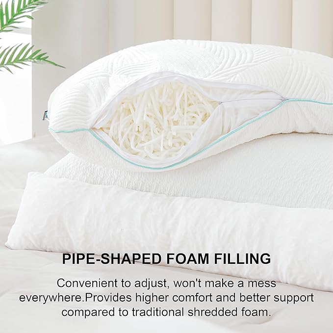Shredded Memory Foam Pillows Bed Pillows King Size Pillows Set of 2, Summer Cooling Pillows for Hot Sleepers with Washable Pillowcase, and Winter Soft Dual Sided Pillow for Back Sleepers