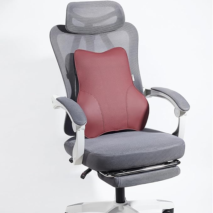 Soft Lumbar Pillow for Office Chair and Car Seat Back Support Pillow for Truck Driver's Seat, Back Cushion for Pain Relief Improve Posture (Leather-Wine Red)