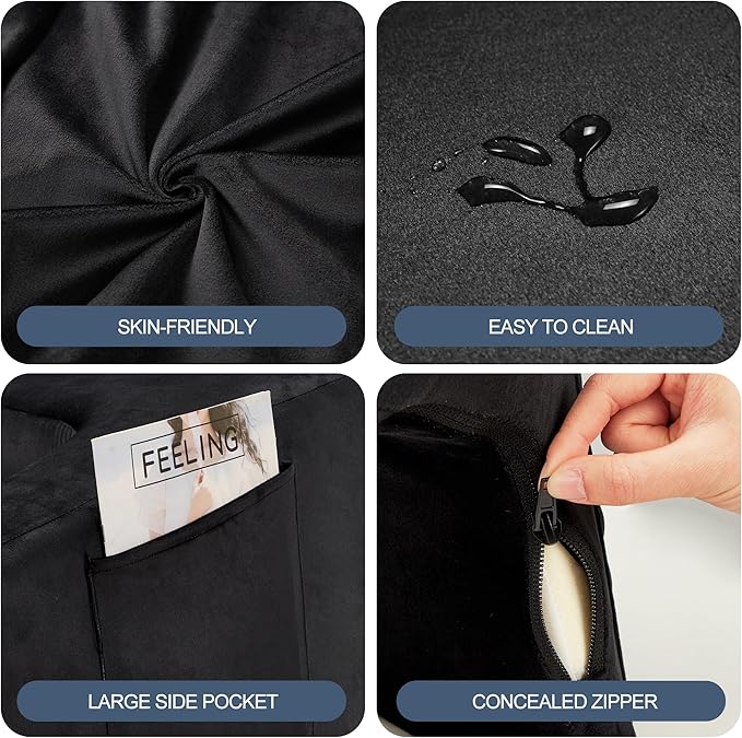 Homguava Reading Pillow Memory Lap Desk Foam Pillow for Adults Gaming Pillow Arm Rest Pillow for Reading, Crocheting, Gaming or Sitting in Bed (Black, Medium)