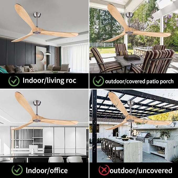 Bigzone 70" Ceiling Fans With Remote, DC Motor Energy Efficient, 3 Wood Blades, Real Wood Ceiling Fan No Light, Brushed Nickel Ceiling Fan With Reversible Blades