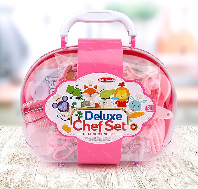 Kids Cooking and Baking Supplies Set 38 Pcs Includes Apron Hat Mitt and Decorating Supplies Dress Up Chef Costume Role Play Gifts for 3 4 5 6 7 8 Year Old Girls Boys