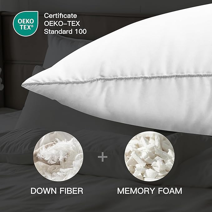 Hotel Grand Luxury White Goose Feather Down Pillow Medium Firm Hypoallergenic Bed Pillow King Size Upgrade Hotel Collection Fluffy Pillow for Sleeping, 36"x20",1 Pack