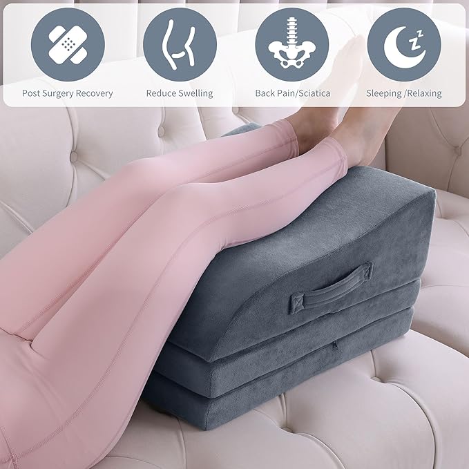 HOMBYS Adjustable Height Wedge Leg Elevating Pillow for Swelling,Three Layers Wedge Leg Support Pillows for After Surgery,Foot Wedge Pillow for Knee Pain Relief, Elevated Pillows for Sleeping,Grey