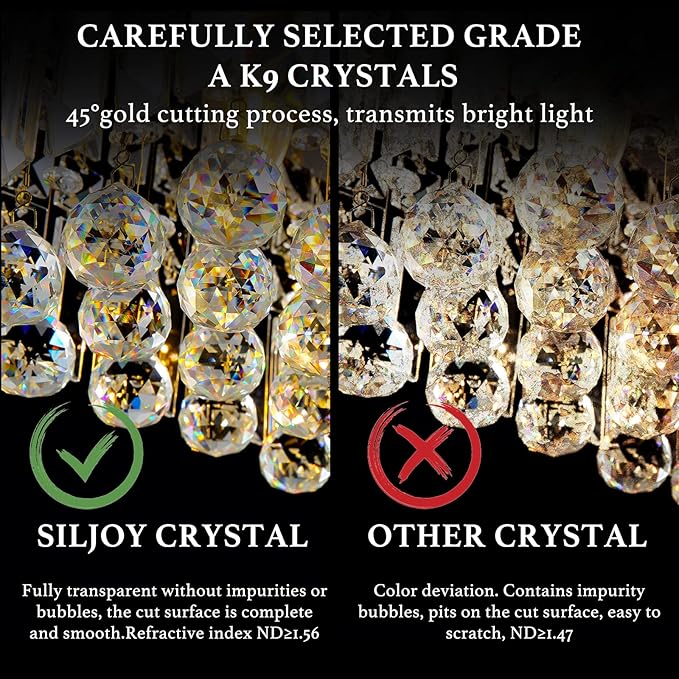 Siljoy 10-Light Modern Crystal Chandelier for Dining Room, Rectangular K9 Crystal Raindrop Chandelier, Rectangle Pendant Ceiling Light Fixture for Living Room Kitchen Island L47'' x W10'' x H10''