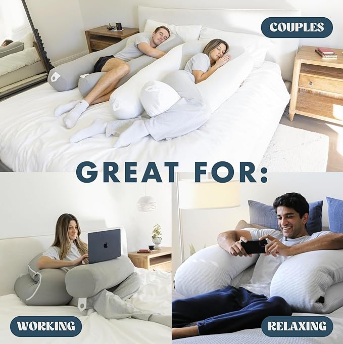 Plufl Hugl Extra Large Cooling Body Pillow for Adults U Shaped Maternity Pillow Great for Side Sleepers & Pregnant Women | Washable Cover | Grey