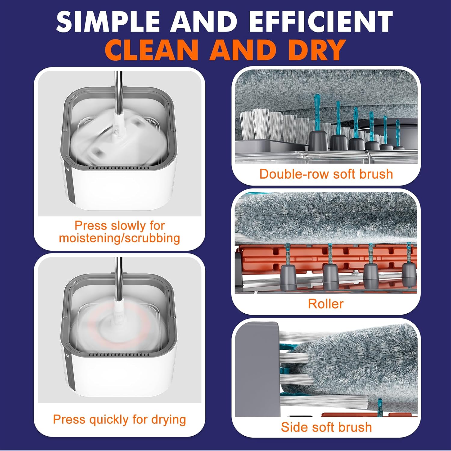 KZKR Spin Mop and Bucket Set with Self Separation Dirty and Clean Water System, Self Wringing 360° Rotating Square Mop Head for Home Floors Cleaning (2.0 Mop and Bucket Set (2 Pads))