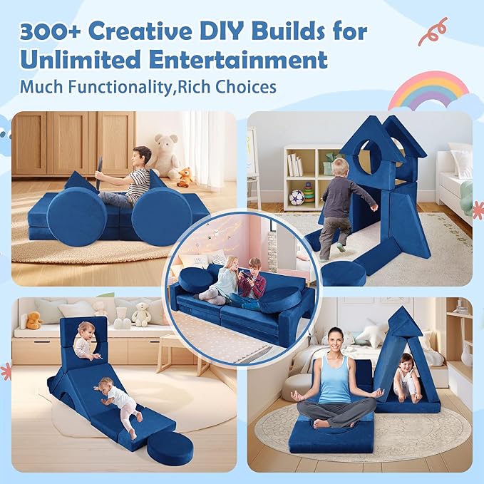 2024 New Modular Kids Play Couch, 12pcs Toddler Sofa Couch Building Fort, Versatile 300+DIY Creativing Playroom Bedroom Furniture for Toddlers. Convertible Kids Sofa and Cushion for Boys and Girls