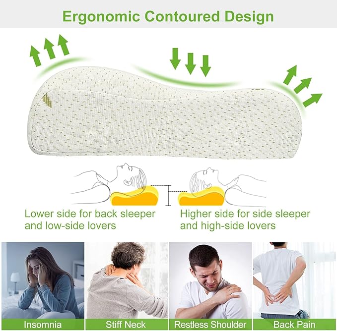 iMounTEK Bed Pillow Rayon derived from Bamboo Memory Foam Pillow, Sleep Pillow Contoured Orthopedic Pillow Soft Neck Support Breath Pillow (L)