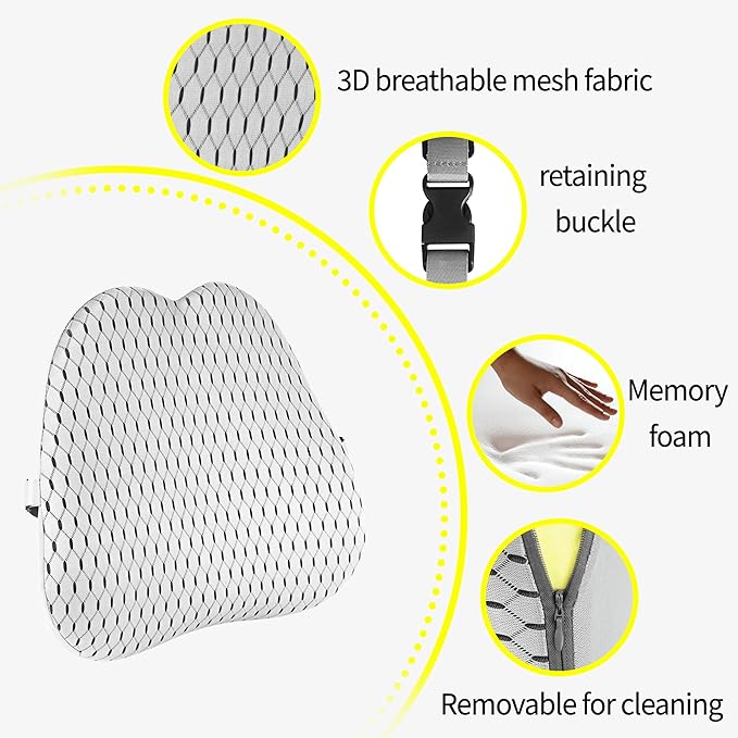Lumbar Support Pillow for Office Chair,Memory Foam Back Lumbar Support Pillow,Relieve Back Pain,3D Breathable Fabric&Shoulder Strap Fixation,Back Support for Office Chair/Wheelchair/Car(Gray)