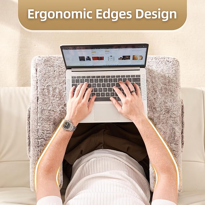 Homguava Reading Pillow Memory Lap Desk Foam Pillow for Adults Gaming Pillow Arm Rest Pillow for Reading, Crocheting, Gaming or Sitting in Bed (Furry Brown, Large)