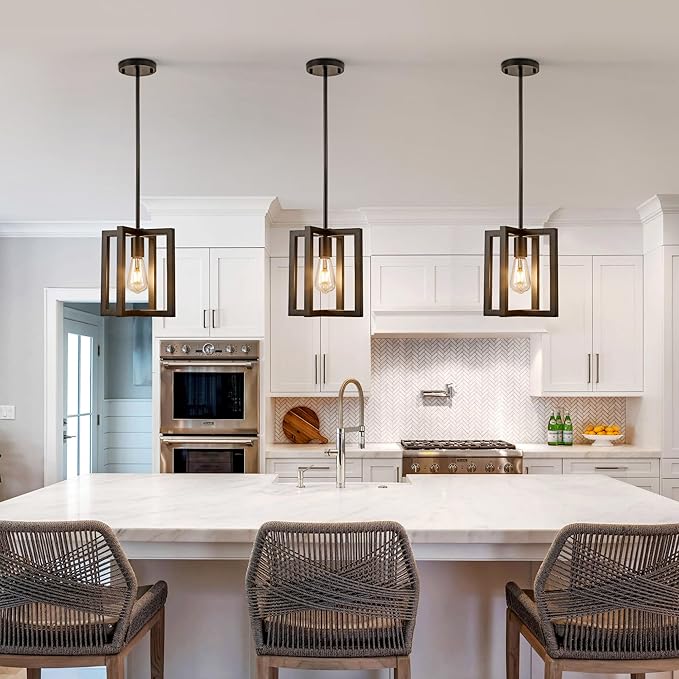 Small Modern Farmhouse Black Pendant Lights Kitchen Island, Adjustable Hanging Metal Industrial Chandelier Ceiling Light Fixture for Hallway Entryway Bedroom Dining Room