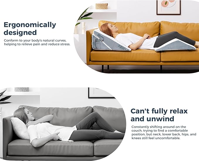 3PCS Bed Wedge Pillow Set - Memory Foam Adjustable 8&12'' Folding Triangle Pillow for Leg Knee Support Sleep Apnea Back Pain Relief Acid Reflux Snoring Sitting Up Rest Post Surgery Recovery