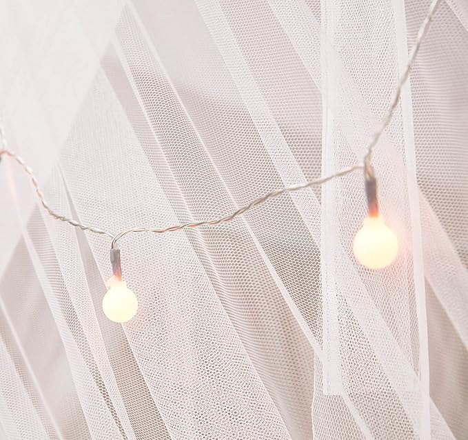 Mengersi Canopy Bed Curtains Bed Canopy with Lights for Girls, Bed Netting Unique Style 4 Door Mosquito Net for Adults Women Bedroom Decor (White+Lights, Twin/Twin XL)