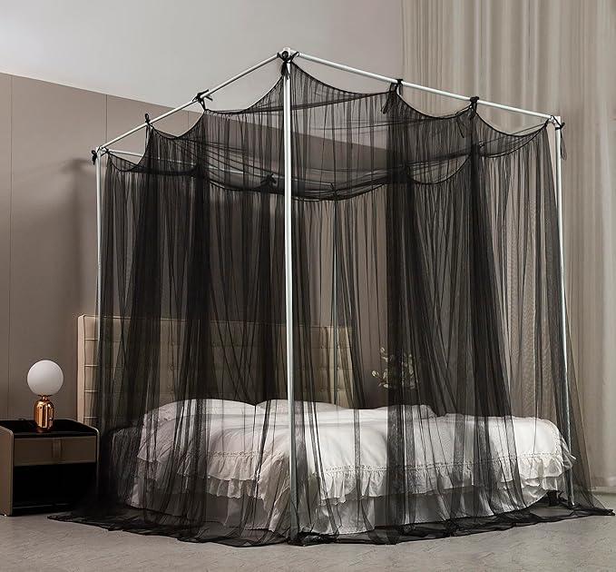 Mengersi Bed Canopy Mosquito Net for Bed,Canopy Bed Curtains Elegant Bed Drapes Screen Netting Canopy Curtains Bedroom Decor (Black, Twin/Twin XL)