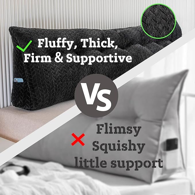 Large Bolster Triangular Headboard Wedge Backrest Positioning Support Bed Rest Reading Pillows Headboard Wedge Pillows for Day Bed Bunk Bed with Removable Cover,King (76x8x20 Inches)