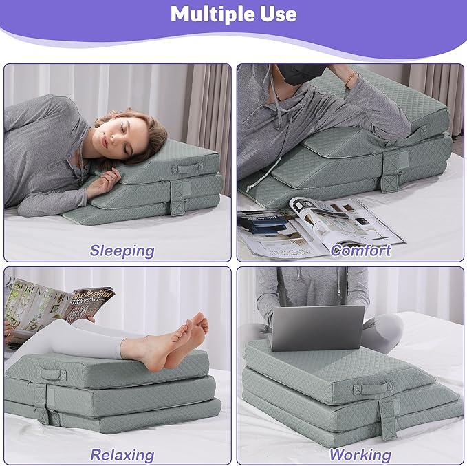 BALAPET Adjustable Wedge Pillow for Double Legs, 8" Height Elevated Leg Rest Pillow for Circulation, Supportive Bolster Pillow for Pregnancy Relieves Pressure Hip Leg Elevation, Light Grey