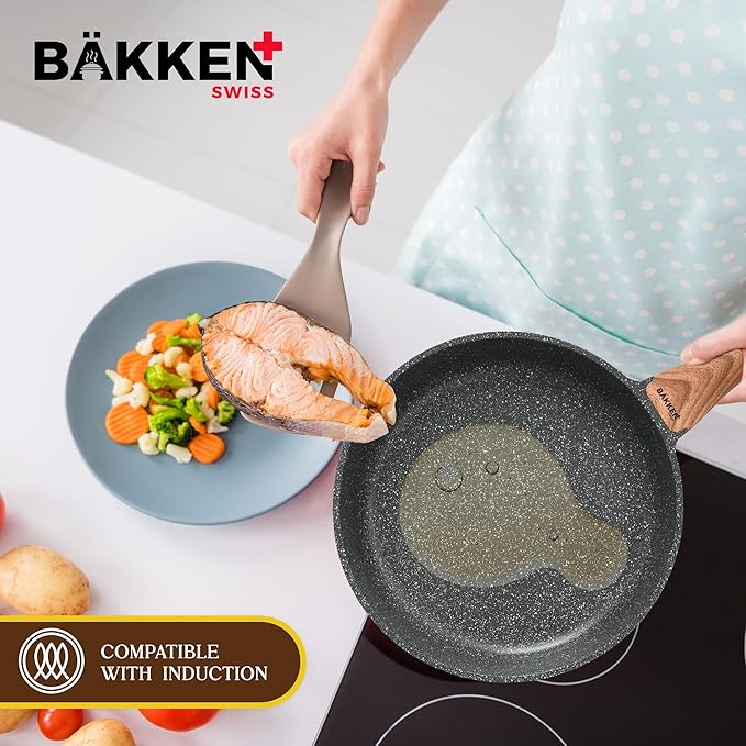 Bakken-Swiss 14-Piece Kitchen Cookware Set – Granite Non-Stick – Eco-Friendly – for All Stoves & Oven-Safe - Marble coatin