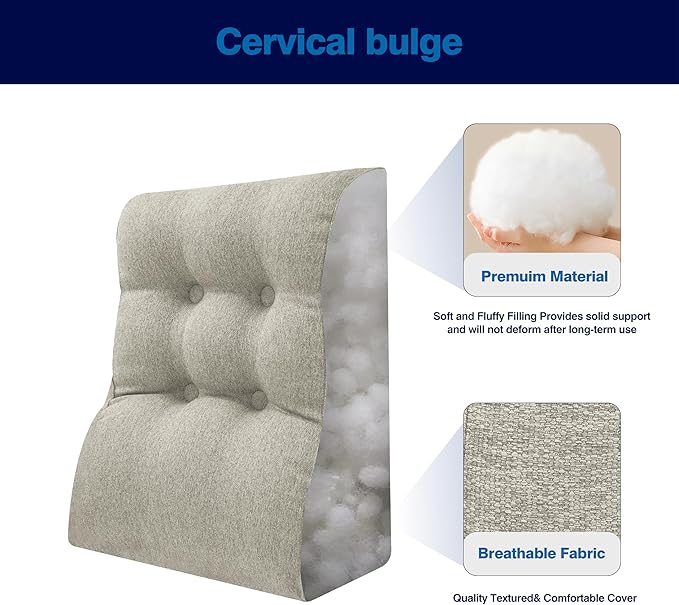 Daneey Reading Pillow for Bed Adult, Back Pillow for Bed Sitting Up, Back Support Pillow for Bed, Wedge Pillow for Neck, Lumbar, Back, 20 * 12 * 26IN, Beige