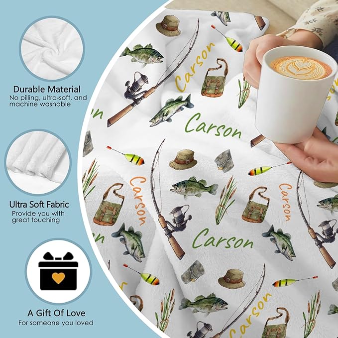 Custom Fishing Blankets and Throws,Fishing Gifts, Gifts for Fisherman,Custom Fish Blankets Fishing Gift for Man, Fish Hunter Gifts Throw Blanket, Fathers Day Fishing Gifts for Men,Family Size-90"x120"
