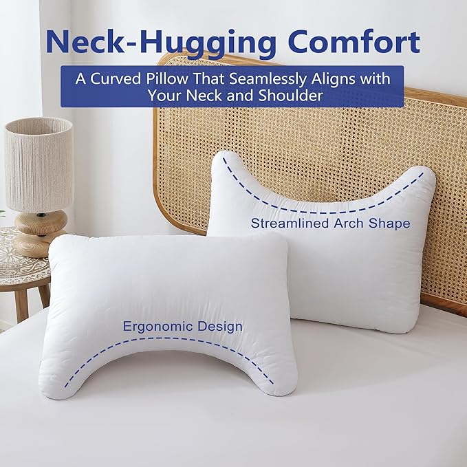 Shatex Curved Extra Firm Pillow Queen Size 28 x 20 inch, Bed Pillow with Adjustable Insert Provides Stronger Support - for Back, Stomach & Side Sleepers.