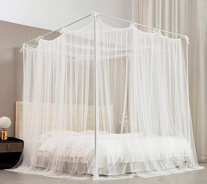 Mengersi Bed Canopy Mosquito Net for Bed,Canopy Bed Curtains Elegant Bed Drapes Screen Netting Canopy Curtains Bedroom Decor (White, Twin/Twin XL)