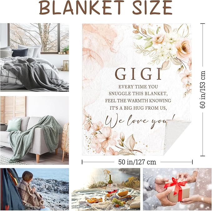 Gigi Gifts for Grandma, Gigi Gifts Throw Blanket 60" x 50", Gigi Gifts for Mothers Day, Gigi Birthday Gifts, Gifts for Gigi, Gigi Gifts from Grandchildren, Gigi Gift Ideas for Christmas