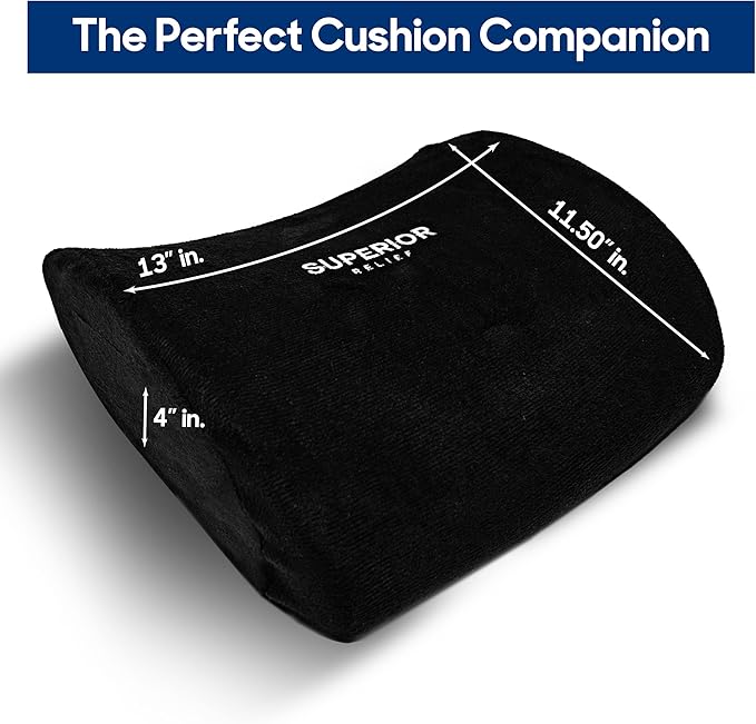 Lumbar Seat Cushion for Office Chair, Memory Foam Low Back Support Pillow for Car, Computer, Gaming Chair, Ergonomic Back Cushion with a Cooling Gel Layer for Pain Relief