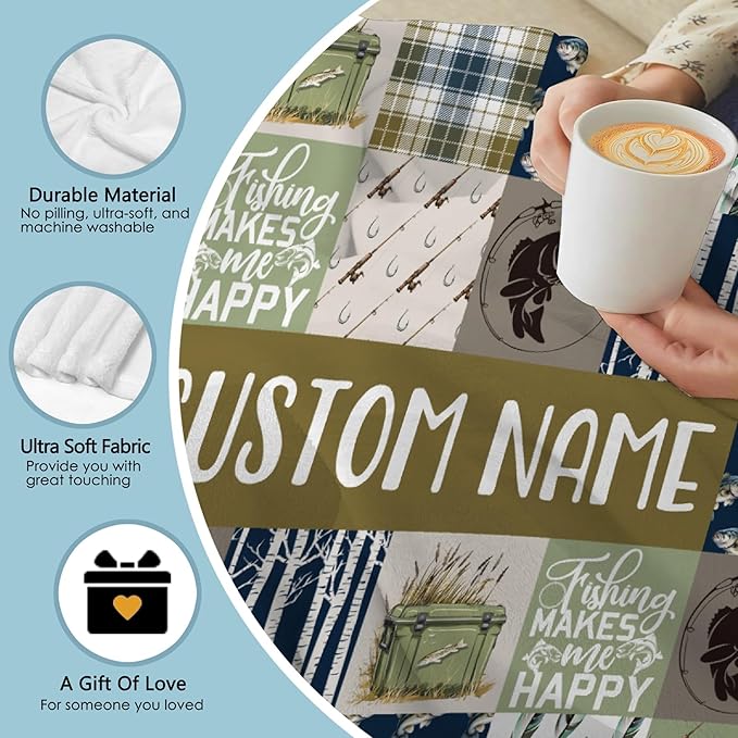 Custom Fishing Blankets and Throws,Fishing Gifts, Gifts for Fisherman,Custom Fish Blankets Fishing Gift for Man, Fish Hunter Gifts Throw Blanket, Fathers Day Fishing Gifts for Men,Teens Size-50"x60"