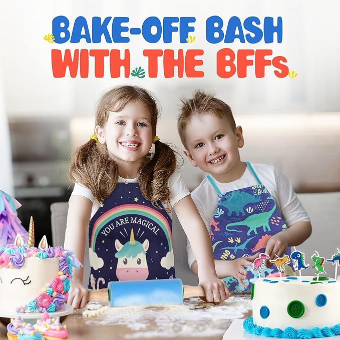 Osmi Complete Kids Baking Set - 14pc Dinosaur Chef Baking Kit - Premium Kid Cooking Gift Set w/ Real Utensils for Boys and Girls 4-12 - Bake Cookies, Cakes, and Cupcakes (Dino Theme)