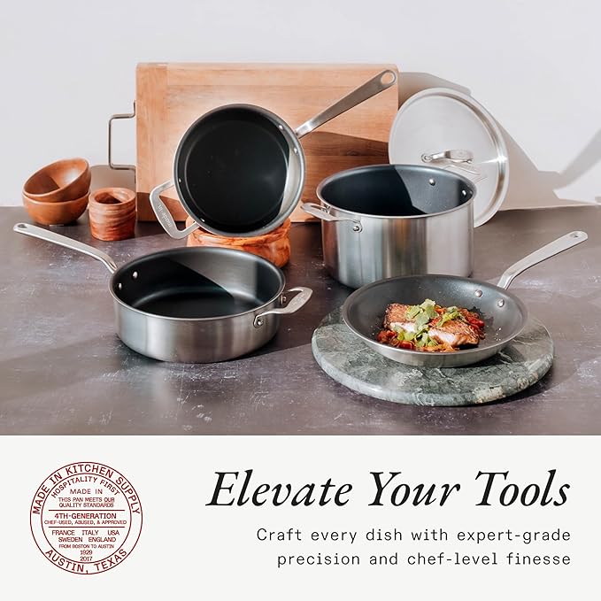 Made In Cookware - 7 Piece Non Stick Pot and Pan Set (Graphite) - 5 Ply Stainless Clad - Includes Stock Pot, Saute Pan, Saucepan, and Frying Pan - Professional Cookware - Crafted in Italy