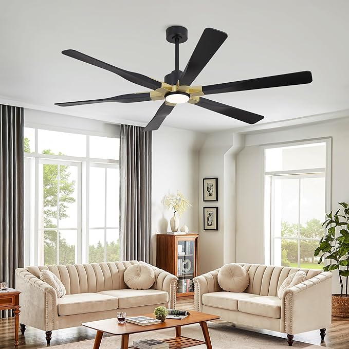 68 Inch Ceiling Fan with Lights and Remote Control, 6 Reversible ABS Blades, 6-Speed Noiseless DC Motor with 4.5" / 12" / 24" Downrods for Bedroom Dining Living Room, Gold and Black