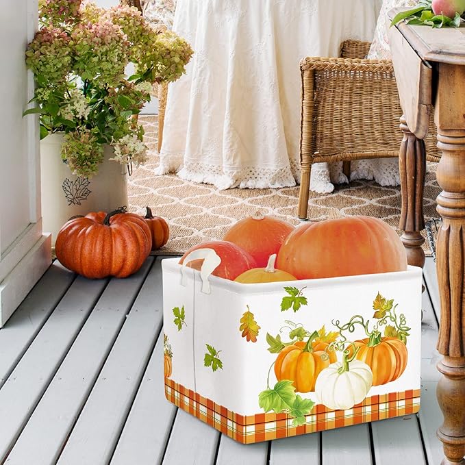 Clastyle Pumpkin Gift Baskets Empty Gnome Truck Shelf Basket Foldable Toys Clothes Large Storage Bin Rectangular Harvest Orange Fall Basket
