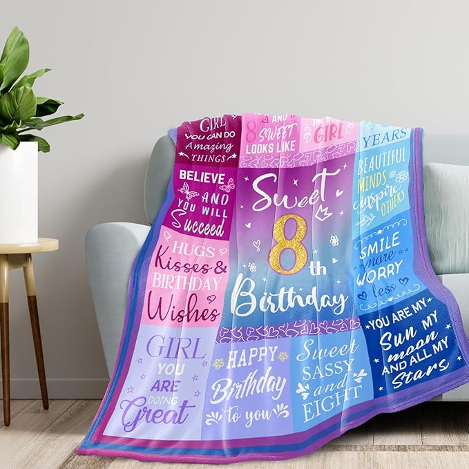 8 Year Old Girl Birthday Gifts Blanket, 8 Year Old Girl Gifts, Birthday Gifts for 8 Year Old Girls, 8th Birthday Decorations for Girls, Eight Year Old Girl Birthday Gifts 60"X50"