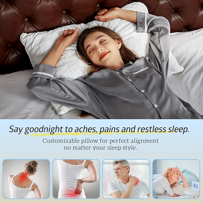 BETU Cooling King Size Pillow, Shredded Memory Foam Cool Pillow for Hot Sleepers, Adjustable Firm Soft Support Bed Pillows Perfect for Back Neck Pain and Side Sleeping with Pillow Case Cover, White